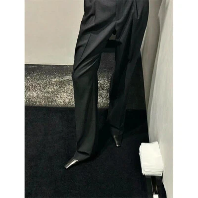 Calça feminina THE ROW nova lã plissada reta solta cinza escuro terno cintura alta - Imagem 1 de 4