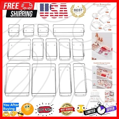 Organizador de gaveta transparente 13 peças com almofadas de silicone antiderrapantes - Bandejas empilháveis - Imagem 1 de 4