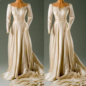 Vestidos de novia vintage de cuello cuadrado manga larga satinado mangas largas - Imagen 1 de 8