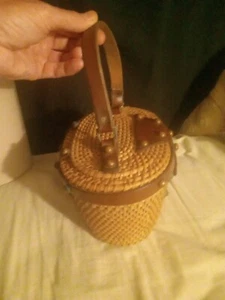 VTG 50s ETIENNE AIGNER Or Like Wicker Handbag Basket Bag Purse W Leather Handle - Picture 1 of 8