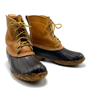 LL Bean Women's Brown Duck Boots Size 7 M Leather & Rubber Lace-up Unlined Shoes - Picture 1 of 12