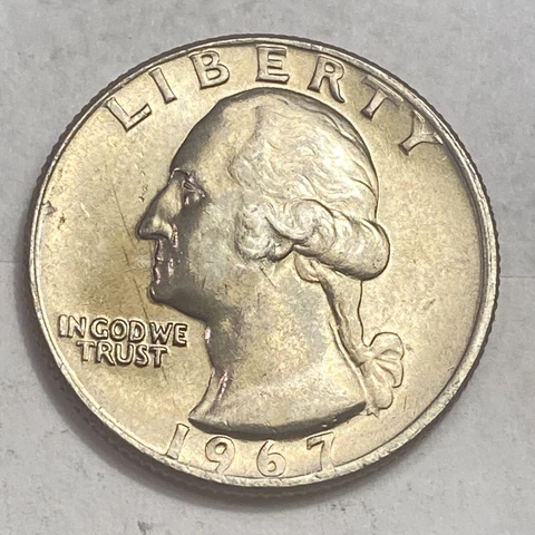 GEM BU 1967 Washington Quarter Philadelphia Mint - NOT SMS -Coin Shown Ships A16 Cover