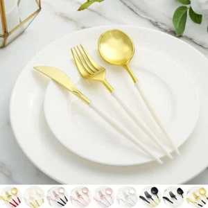 24 Plastic Cutlery Disposable Spoon Fork Knife Set Wedding Party Event Tableware - Picture 1 of 121