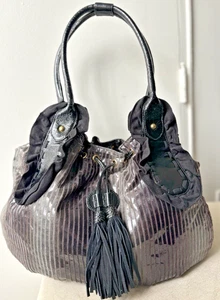 Original By Sharif 1827 2-Handle Shoulder Bag Gold Black Striped Ruffle Tassels - Picture 1 of 13