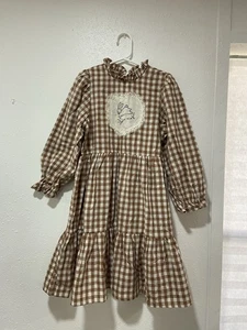 Vestido Bonjour Niñas Guinga XL Marrón y Crema Apliques Conejito - Imagen 1 de 8