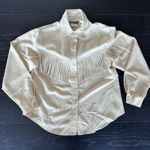 Vintage Willowbend Western Fringe Shirt Men’s Medium Tan Long Sleeve Made In USA - Picture 1 of 7