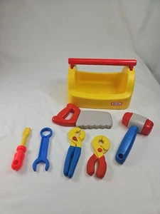 Vintage Little Tikes Carry Toolbox With Tools Saw Hammer Wrench Plier Screwdrivr - Picture 1 of 6