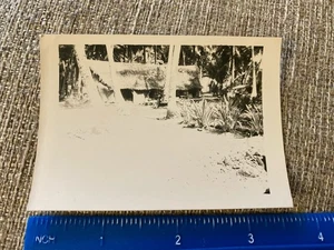 WWII Photo Pacific Island Hut Grass Roof Palms Passed By Naval Censor Stamp Navy - Picture 1 of 3