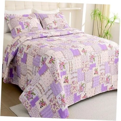  Colcha edredón floral de jardín tamaño queen, retazos queen (92"x96") lavanda Foto 1 de 4