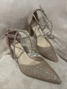 Scarpe eleganti formali donna oro glitter strass con cinturino taglia 9 1/2 nuove con scatola - Foto 1 di 17