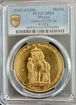 México Antiguo RARO 1961-63 "ESPECIMEN"" Medalla Oro Emiliano Zapata PCGS SP65 Foto 1 de 4
