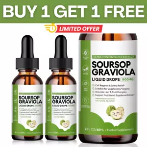 2x Pure Graviola Soursop Liquid Drops 1800mg Fruit & Leaf Herbal Extract 60ml - Picture 1 of 5