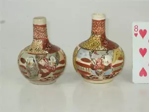 Antique Pair Japanese Porcelain Vases - Satsuma Pottery - Picture 1 of 1