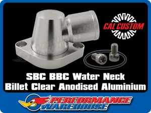SBC BBC Clear Anodised Aluminium 90 Degree Water Neck T/Stat Housing 350 454 - Picture 1 of 2