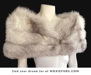 Norwegian FOX Fur Stole, Ivory Rustic Bridal Shawl, Great Gatsby Party, White - Picture 1 of 7
