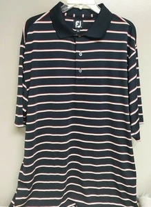 FootJoy Golf Polo Shirt Mens Size XL Black Red White Striped Short Sleeve - Picture 1 of 7