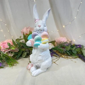 CONEJO DE PASCUA BLANCO DE PIE CONEJO CON MACARRÓN figura alta estatua 14,5" nuevo - Imagen 1 de 8