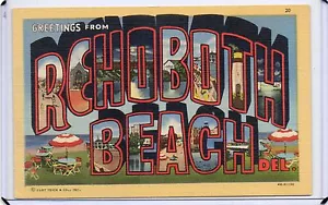LARGE LETTER LINEN-GREETINGS FROM REHOBOTH BEACH,DE 1944 - Picture 1 of 2