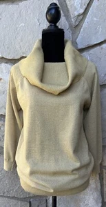Vintage Holiday Tunic Sweater Medium Gold Metallic Cowl Neck Excellent - Picture 1 of 8