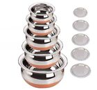 Stainless Steel Copper Base Serving Bowls Handi Set Of 5 Pieces With Lids Handi