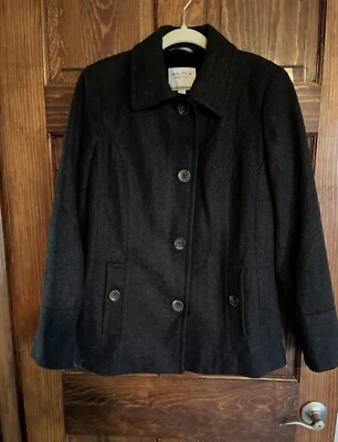 Abrigo para mujer Nautica mezcla de lana forrado con botones guisante talla M bolsillos gris oscuro Foto 1 de 4