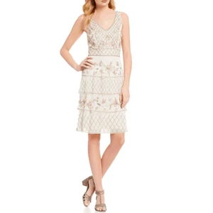 💯Adrianna Papell Embellished A-Line Tier Beaded Dress Pearl - Ivory Size 6 $289 - Picture 1 of 3