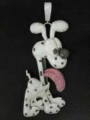 Real Moissanite 4Ct Round Cut Cartoon Dog Pendant 14K White Gold Plated Silver - Image 1 of 4