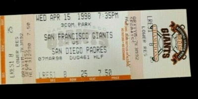 SAN FRANCISCO GIANTS VS S D PADRES TICKET STUB 4/15/98 AT CANDLESTICK  - Image 1 of 2