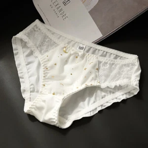 Womens Knickers Lace Bow Cotton Crotch Briefs Underwear Nudie Star Moon Panties - Picture 1 of 20