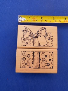 Set of 2 Rubber Stamp Of America Gift box present  rubber stamp - Picture 1 of 3