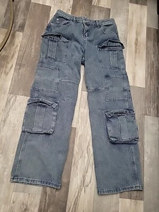 Charlotte Russe Cargo Jeans Womens Small Pockets Front Bottom & Sides Baggy - Picture 1 of 10