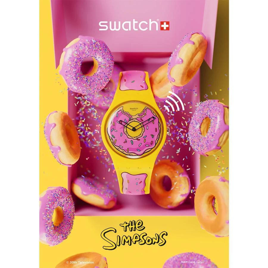 Swatch Watch Yellow The Simpsons Seconds of Sweetness SO29Z134 Pink Doughnut