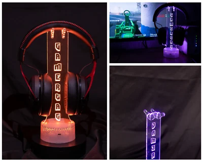 Personalized RGB Headphone Stand Holder Gamer tag INDIVIDUAL - Image 1 of 4