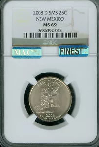 2008 D NEW MEXICO QUARTER NGC MS69 SMS MAC FINEST GRADE & SPOTLESS POP 3 RARE * - Picture 1 of 2