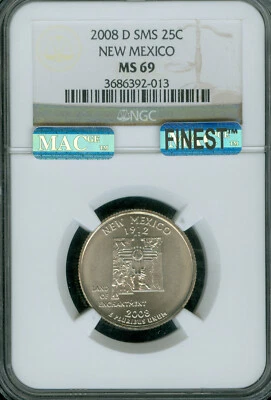2008 D NEW MEXICO QUARTER NGC MS69 SMS MAC FINEST GRADE & SPOTLESS POP 3 RARE * - Image 1 of 2