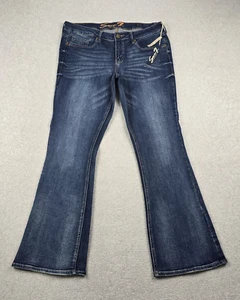 Seven7 Bootcut Jeans Womens 14 Mid Rise Embroidered Embellished Blue Denim - Picture 1 of 19