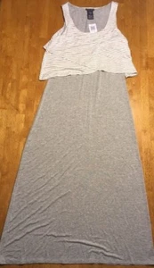 Chelsea & Theodore Women's Gray & White Striped Sleeveless Maxi Dress Medium - Picture 1 of 12