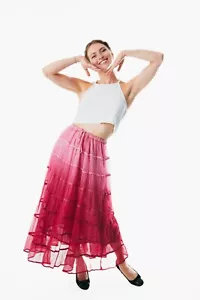 Summer Elastic Waist pink maxi Skirt Cotton color Casual Loose A-line Pleated - Picture 1 of 4