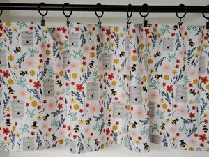 Valance Bees Behives Floral on Cream Background Cotton Handmade Window Treatment - Picture 1 of 6