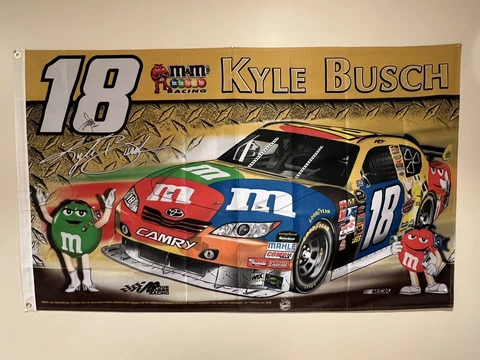 Kyle Busch Flag 3x5  2 Sided 2010 NASCAR Sprint Cup Racing. Signed By Joe Gibbs Cover