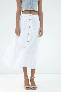 Zara High Waisted Embroidered Eyelet Midi Cape Skirt L - Picture 1 of 8