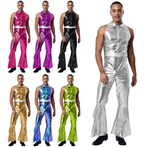 Mens Overall 70s Jumpsuit Singer Rompers Party Disco Costume Hip-hop Clubwear - Picture 1 of 78