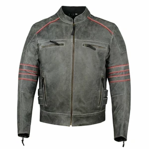 Men Handmade Gray Brotherhood Classic Leather Motorcycle Jacket Vintage Distress - Picture 1 of 5