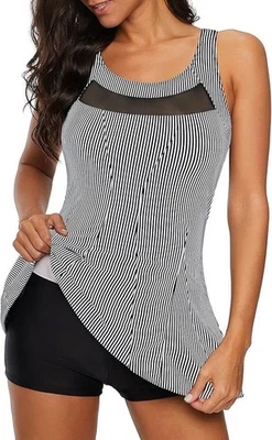 Vestido de baño para mujer Zando con control de barriga a rayas y malla traje de baño de una pieza 2XL Foto 1 de 4