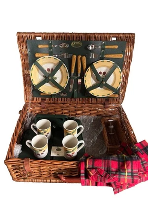 Винтажная плетеная корзина для пикника Optima сделано в Англии дизайн винограда - установка на 4 места - Изображение 1 из 4