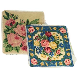 2 Bucilla Finished Needlepoints Floral Pink Roses | Vintage 1980s | 13" Square - Picture 1 of 14