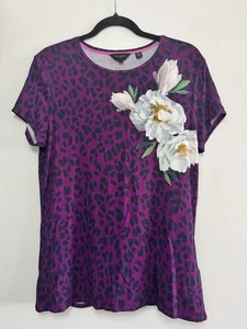 Ted Baker Womens 4 Shirt Purple Cheetah Flower Round Neck Short Sleeve - Picture 1 of 6