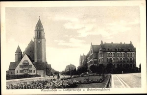 Ak Wiesbaden in Hessen, Lutherkirche und Gutenbergschule - 4072029 - Bild 1 von 2