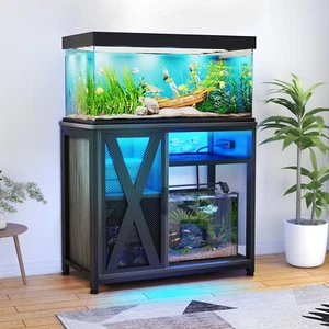 Fish Tank Stand Metal Aquarium Stand with Power Outlets & LED Light and Cabinet - Picture 1 of 7