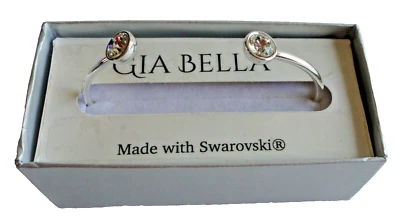 Pulseira Feminina Strass Transparente Swarovski Bracelete Banhado a Prata Gia Bella Nova Na Caixa - Imagem 1 de 4